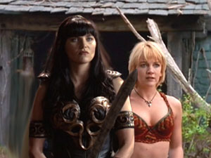 Xena pointing sword